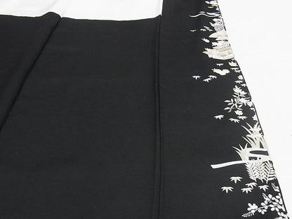 平和屋本店●極上 訪問着 友禅 駒刺繍 茶屋辻 黒地 金彩 着丈162cm 裄丈65.5cm 正絹 逸品 4kk0084