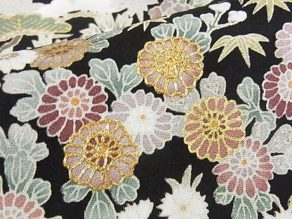 平和屋本店●極上 訪問着 友禅 駒刺繍 茶屋辻 黒地 金彩 着丈162cm 裄丈65.5cm 正絹 逸品 4kk0084