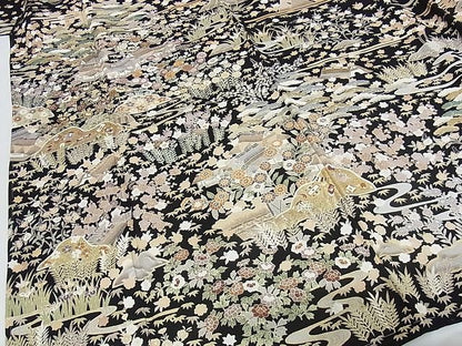 平和屋本店●極上 訪問着 友禅 駒刺繍 茶屋辻 黒地 金彩 着丈162cm 裄丈65.5cm 正絹 逸品 4kk0084