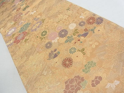 平和屋着物■佐賀錦 六通柄袋帯 鴛鴦花文 金糸 逸品 jm3098