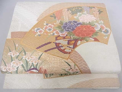平和屋着物■六通柄袋帯 唐織 地神重ね鴛鴦花車文 金糸 逸品 ar6541