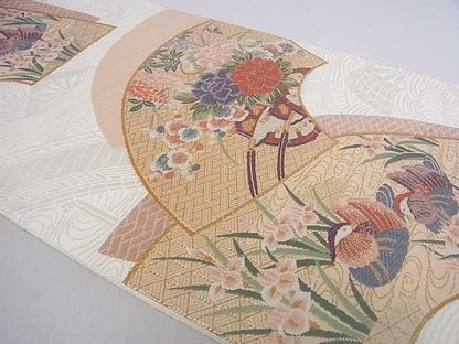平和屋着物■六通柄袋帯 唐織 地神重ね鴛鴦花車文 金糸 逸品 ar6541