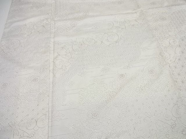 平和屋本店●極上 本場縞大島紬 白大島 総刺繍 大島絹織物謹製 道長吉祥花文 やまと金ラベル 証紙付き 逸品 未使用 CZAA1544s5