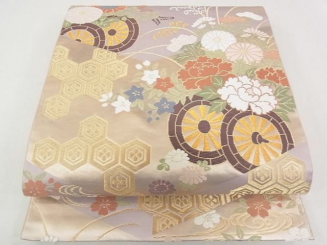 平和屋着物■六通柄袋帯 唐織 織文錦 花車文 金糸 逸品 rt3319