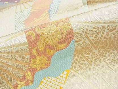 平和屋着物■六通柄袋帯 唐織 扇面吉祥文 金糸 逸品 in0235
