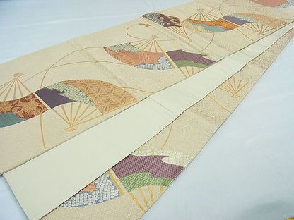 平和屋着物■六通柄袋帯 唐織 扇面吉祥文 金糸 逸品 in0235