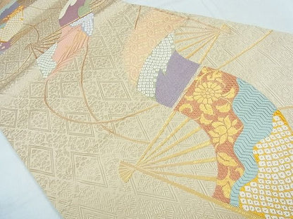 平和屋着物■六通柄袋帯 唐織 扇面吉祥文 金糸 逸品 in0235