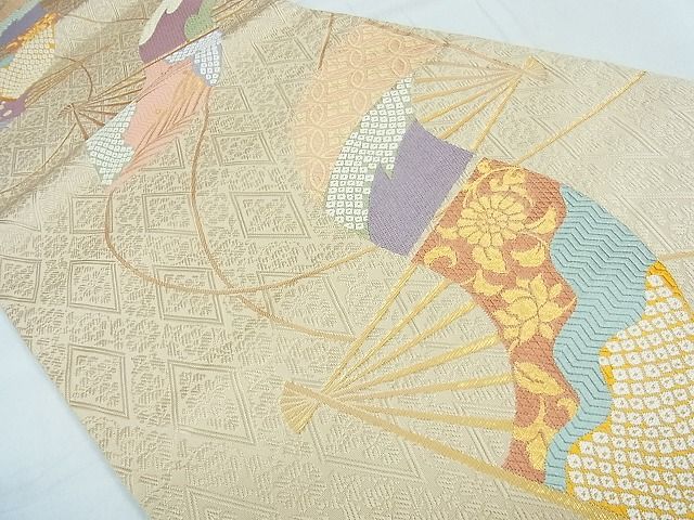 平和屋着物■六通柄袋帯 唐織 扇面吉祥文 金糸 逸品 in0235