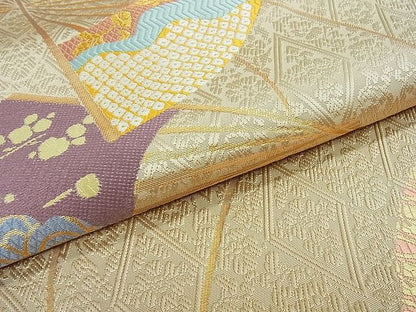 平和屋着物■六通柄袋帯 唐織 扇面吉祥文 金糸 逸品 in0235