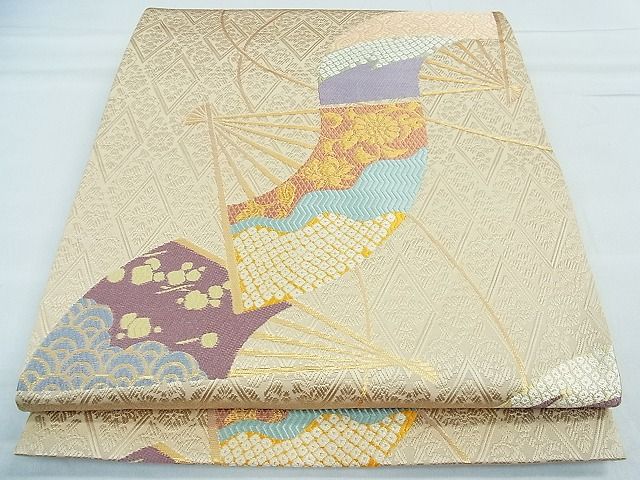 平和屋着物■六通柄袋帯 唐織 扇面吉祥文 金糸 逸品 in0235