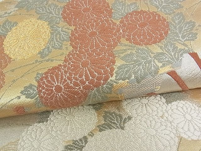 平和屋着物■六通柄袋帯 扇面草花文 金糸 逸品 rt3351