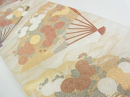 平和屋着物■六通柄袋帯 扇面草花文 金糸 逸品 rt3351