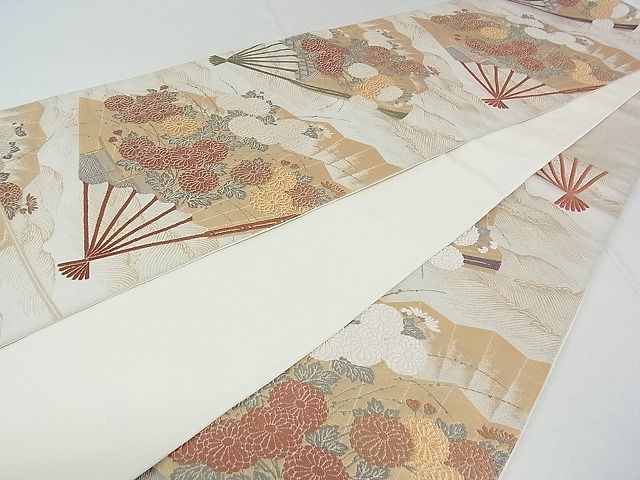 平和屋着物■六通柄袋帯 扇面草花文 金糸 逸品 rt3351