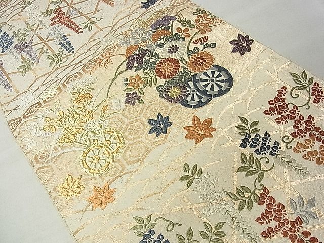 平和屋着物■六通柄袋帯 唐織 つづれ 花車吉祥文 金糸 逸品 eg1465