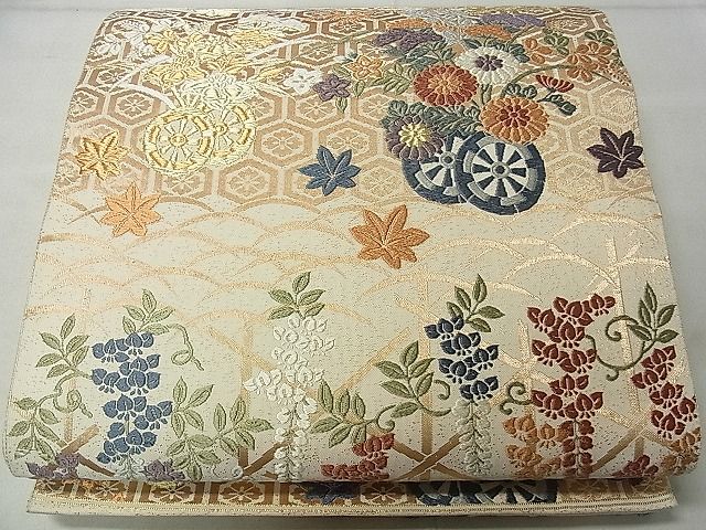 平和屋着物■六通柄袋帯 唐織 つづれ 花車吉祥文 金糸 逸品 eg1465