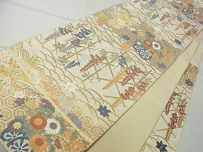 平和屋着物■六通柄袋帯 唐織 つづれ 花車吉祥文 金糸 逸品 eg1465