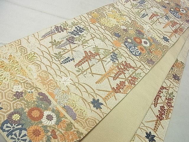 平和屋着物■六通柄袋帯 唐織 つづれ 花車吉祥文 金糸 逸品 eg1465