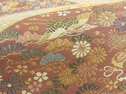 平和屋着物■六通柄袋帯 宝尽くし飛鶴吉祥花文 金糸 逸品 ud3637