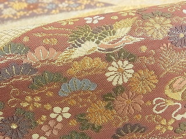 平和屋着物■六通柄袋帯 宝尽くし飛鶴吉祥花文 金糸 逸品 ud3637