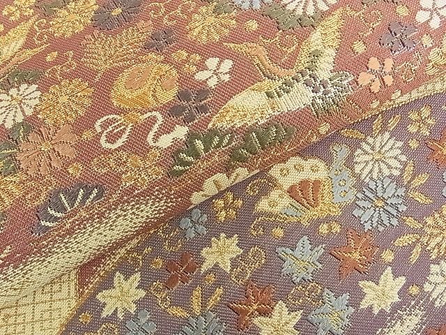 平和屋着物■六通柄袋帯 宝尽くし飛鶴吉祥花文 金糸 逸品 ud3637