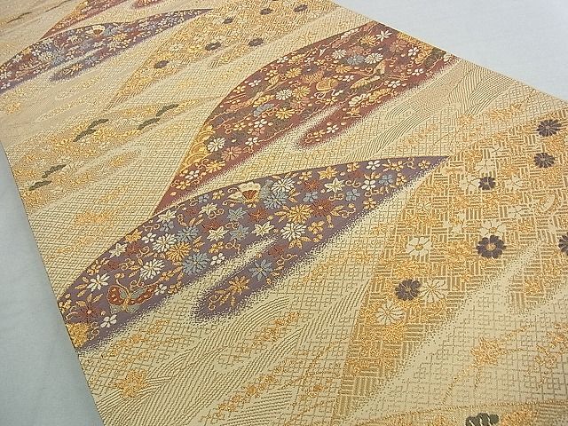 平和屋着物■六通柄袋帯 宝尽くし飛鶴吉祥花文 金糸 逸品 ud3637