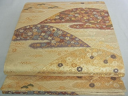 平和屋着物■六通柄袋帯 宝尽くし飛鶴吉祥花文 金糸 逸品 ud3637