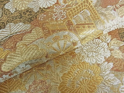平和屋着物■六通柄袋帯 御所車吉祥花文 金銀糸 逸品 ud3676