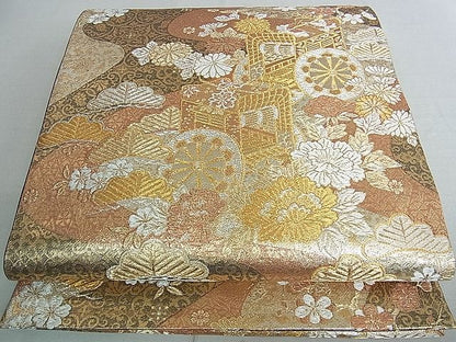 平和屋着物■六通柄袋帯 御所車吉祥花文 金銀糸 逸品 ud3676