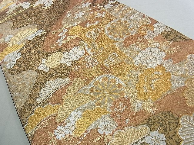 平和屋着物■六通柄袋帯 御所車吉祥花文 金銀糸 逸品 ud3676