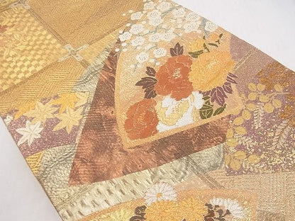 平和屋着物■六通太鼓柄袋帯 地紙草花文 金銀糸 逸品 ya0833