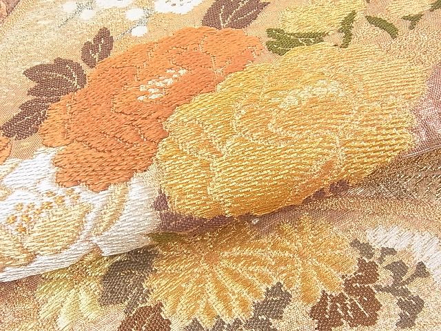 平和屋着物■六通太鼓柄袋帯 地紙草花文 金銀糸 逸品 ya0833