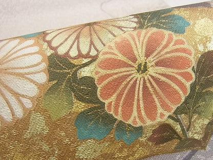 平和屋着物■太鼓柄袋帯 作家物 地紙草花文 金彩 逸品 du3931