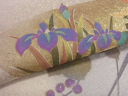 平和屋着物■太鼓柄袋帯 作家物 地紙草花文 金彩 逸品 du3931