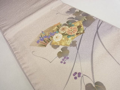 平和屋着物■太鼓柄袋帯 作家物 地紙草花文 金彩 逸品 du3931