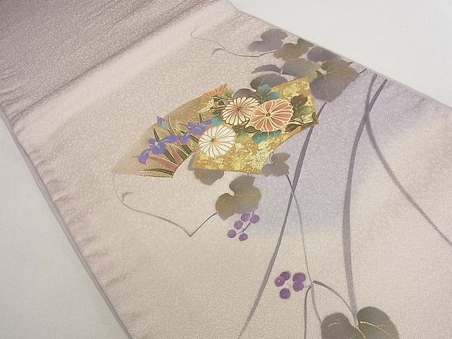 平和屋着物■太鼓柄袋帯 作家物 地紙草花文 金彩 逸品 du3931