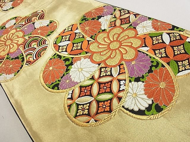 平和屋着物■六通柄袋帯 唐織 吉祥花文 金糸 逸品 du3927