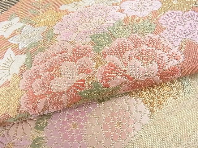 平和屋着物■六通太鼓柄袋帯 地紙花車文 金銀糸 引箔 逸品 ya0858