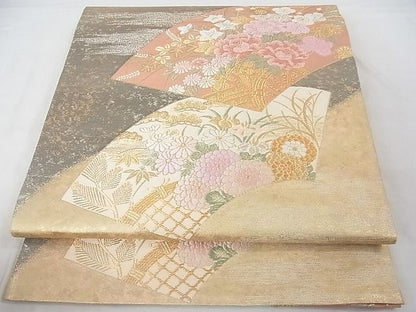 平和屋着物■六通太鼓柄袋帯 地紙花車文 金銀糸 引箔 逸品 ya0858