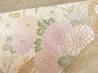 平和屋着物■六通太鼓柄袋帯 地紙花車文 金銀糸 引箔 逸品 ya0858