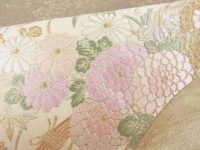 平和屋着物■六通太鼓柄袋帯 地紙花車文 金銀糸 引箔 逸品 ya0858