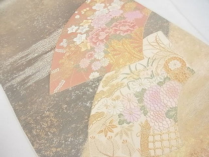 平和屋着物■六通太鼓柄袋帯 地紙花車文 金銀糸 引箔 逸品 ya0858