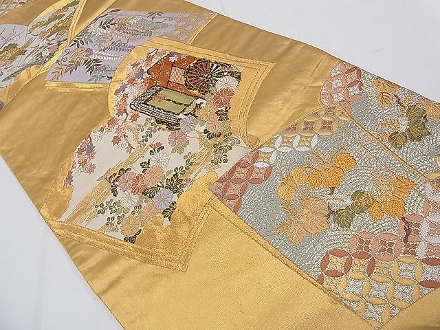 平和屋着物■六通柄袋帯　唐織　冊子草花文　金糸　引箔　逸品　dx0452