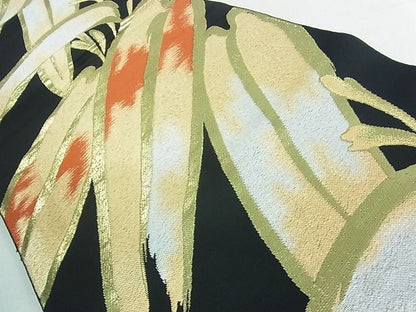 平和屋着物■六通柄袋帯 笹竹文 黒地 金糸 逸品 rt3412