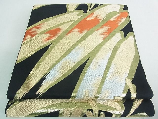 平和屋着物■六通柄袋帯 笹竹文 黒地 金糸 逸品 rt3412