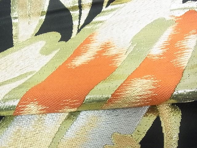 平和屋着物■六通柄袋帯 笹竹文 黒地 金糸 逸品 rt3412