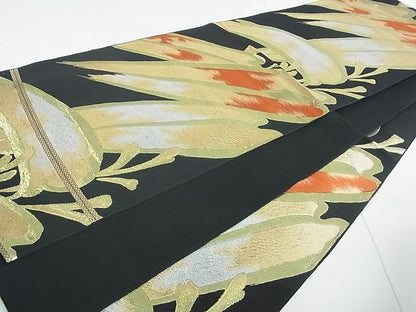 平和屋着物■六通柄袋帯 笹竹文 黒地 金糸 逸品 rt3412