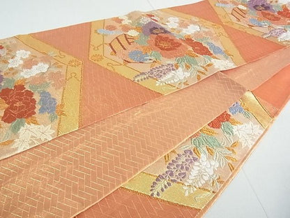 平和屋着物■佐賀錦 六通柄袋帯 飾花文 金糸 逸品 rt3434