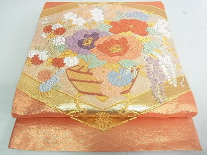 平和屋着物■佐賀錦 六通柄袋帯 飾花文 金糸 逸品 rt3434
