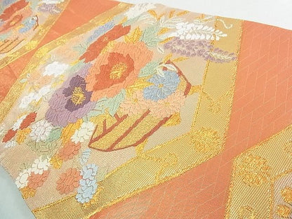 平和屋着物■佐賀錦 六通柄袋帯 飾花文 金糸 逸品 rt3434