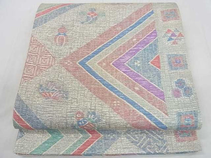 平和屋着物■六通柄袋帯 吉祥柄 舞蝶鳥文 銀糸 逸品 ma4606